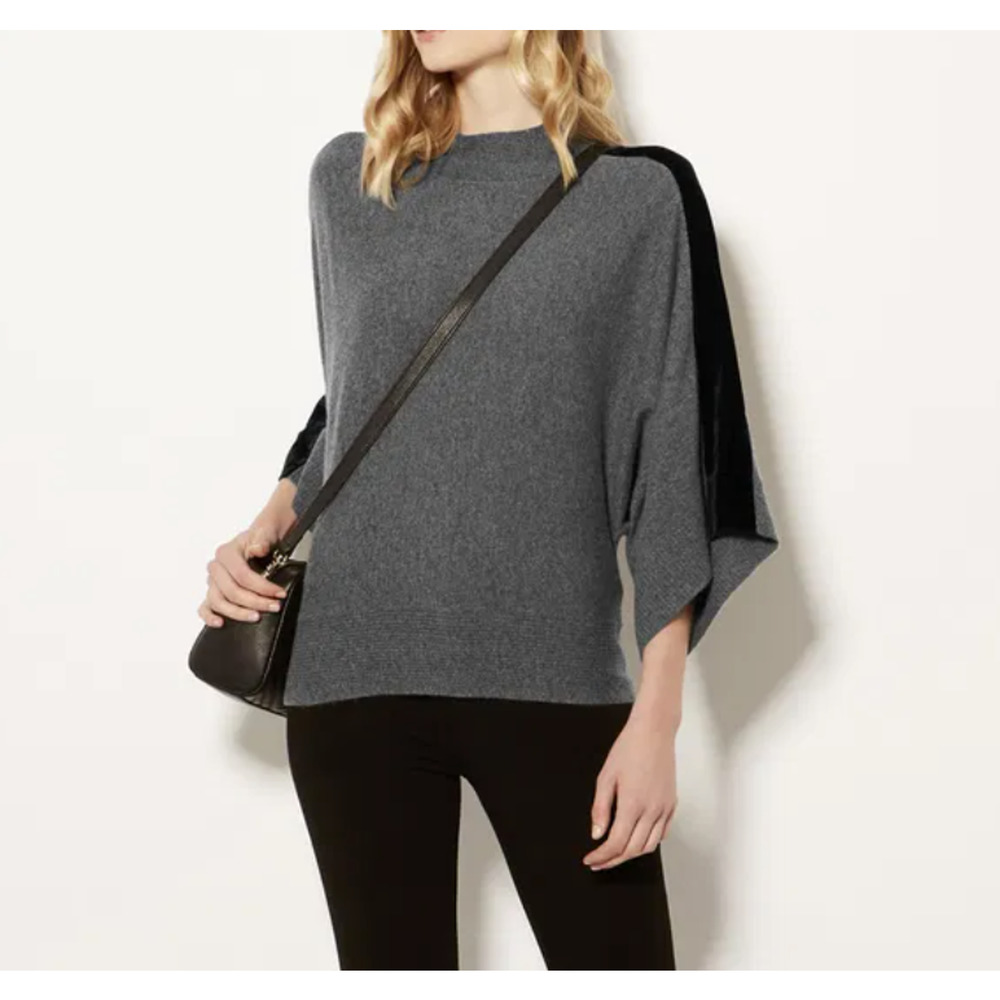 Karen Millen Gray Black Flare Sleeve Bateau Neck Sweater Womens Size Medium Knit